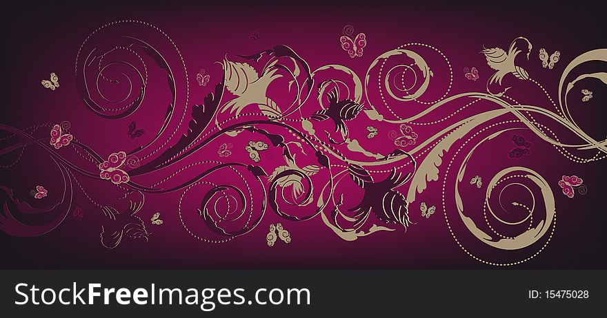 Beauty decorative background with floral design and butterfly. Beauty decorative background with floral design and butterfly