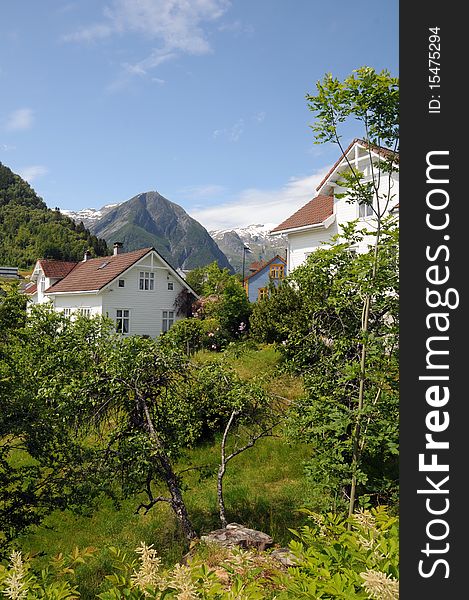 Traditional cottages in Balestrand village, Norway