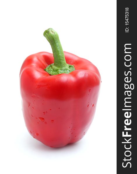 Close up of a red bell pepper isolated on white background.