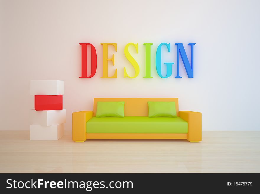Colored interior concept with furniture. Colored interior concept with furniture