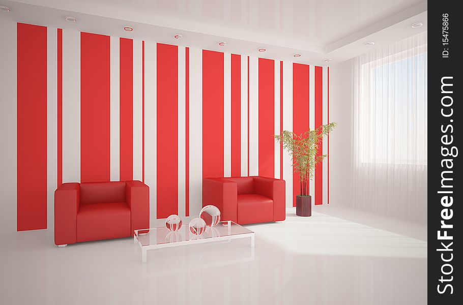 Colored modern interior with red furniture