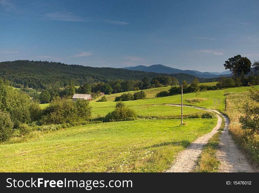 Polish mountain in summer with road. Polish mountain in summer with road