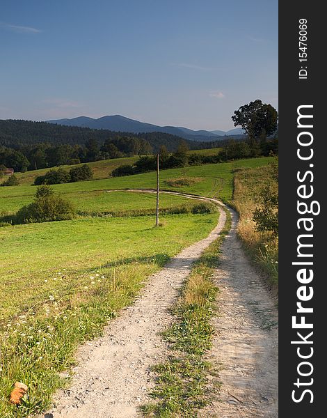 Polish mountain in summer with road. Polish mountain in summer with road