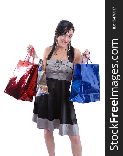 Cute Young Woman With Shopping Bags