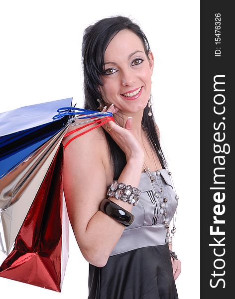 Photograph of pretty young woman with shopping bags. Photograph of pretty young woman with shopping bags