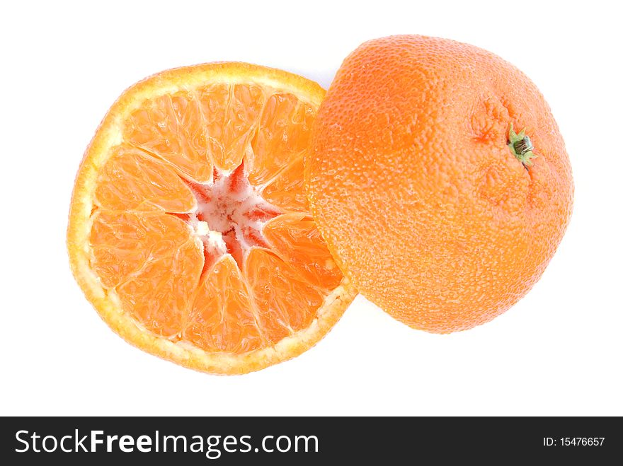 Ripe and juicy oranges on a white background