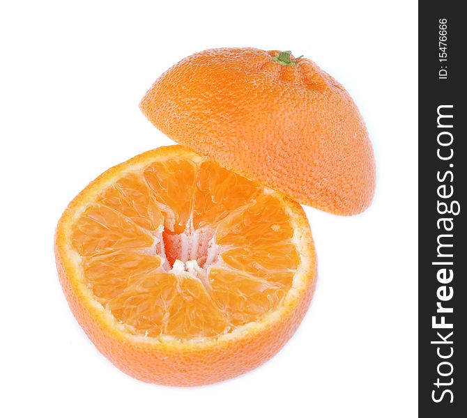 Juicy ripe orange cut into two parts