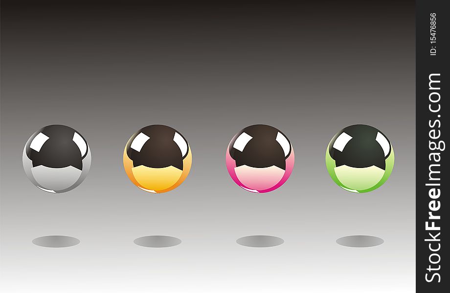 Four metal balls different colors on the background