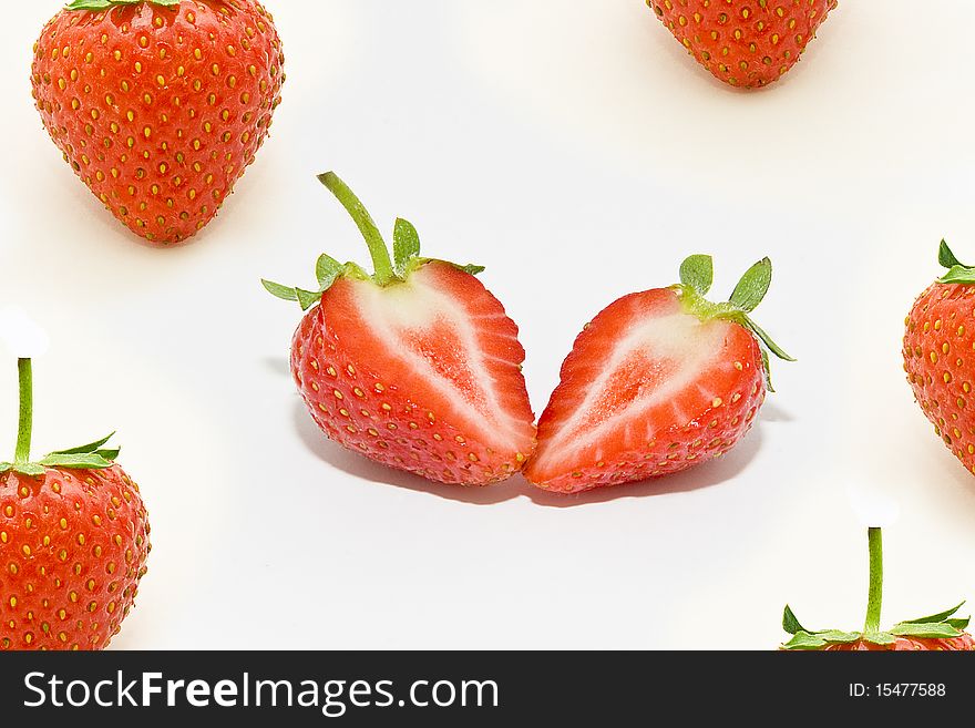 Isolated fruits - fresh strawberries in white background