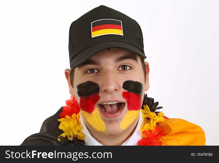 German soccer fan on white background