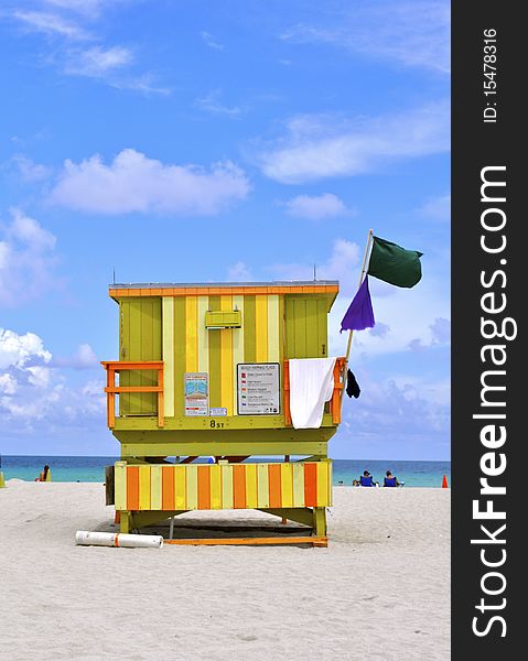 Green, Yellow and Orange Beach Hut found in South Miami Beach, Florida. Green, Yellow and Orange Beach Hut found in South Miami Beach, Florida.