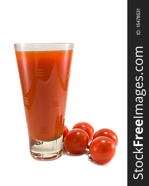 Juice and tomato isolated on white