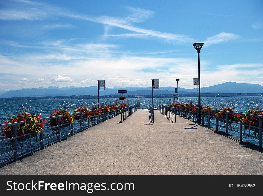 Perspective shot of a landing stage at the lake Leman. Perspective shot of a landing stage at the lake Leman.