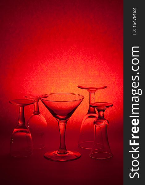 Many glass on red background