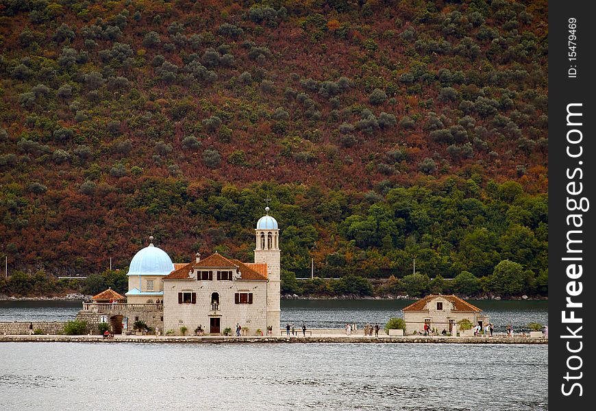 Church on the island, Perast town, Montenegro