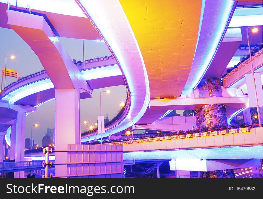 Elevated highway in the beautiful night view of Shanghai. Elevated highway in the beautiful night view of Shanghai