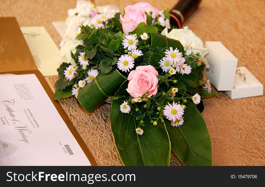 Wedding reception and certificate of marriage.