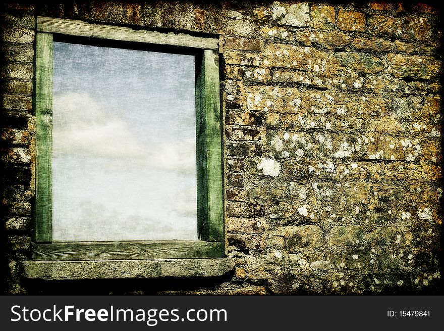 A window that is part of a ruined fortress in Ireland. This image has a woven textured effect when looked at up close, to achieve the vintage effect. A grunge border has been placed as a frame to add to the vintage effect. A window that is part of a ruined fortress in Ireland. This image has a woven textured effect when looked at up close, to achieve the vintage effect. A grunge border has been placed as a frame to add to the vintage effect.