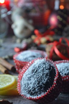 Holiday Chocolate Muffins With Coconut Royalty Free Stock Photography