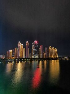 Night Scenes Of Skyscrapers By The River Wuhan City Royalty Free Stock Photography