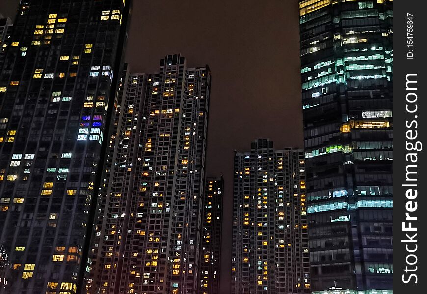 Night scenes of skyscrapers in wuhan city