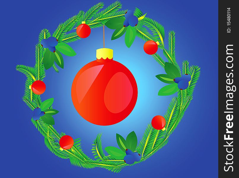 Entwined from branches ated wreath decorated varicoloured ball