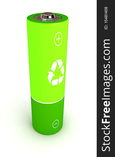 Green battery over white background. 3d rendered image