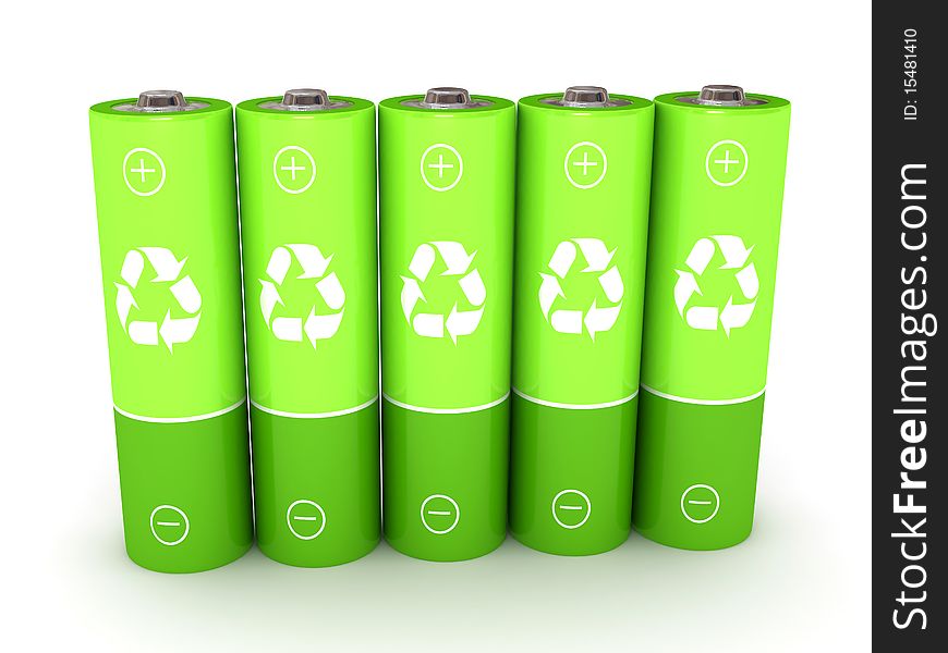 Green battery over white background. 3d rendered image