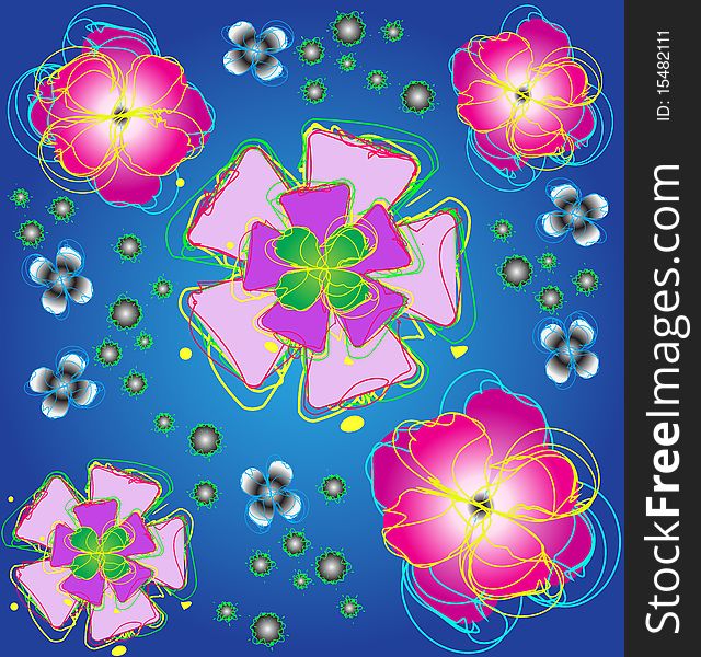 Abstract Background With The Stylised Flowers