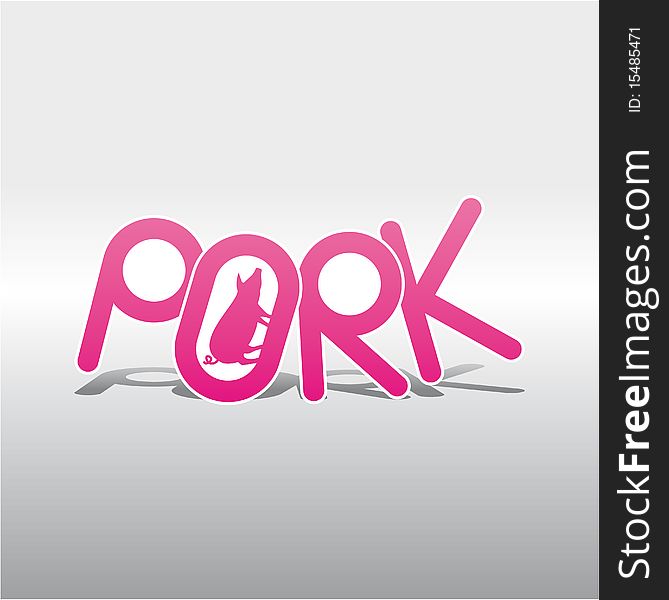 Pink pork design sign on white background with shadows