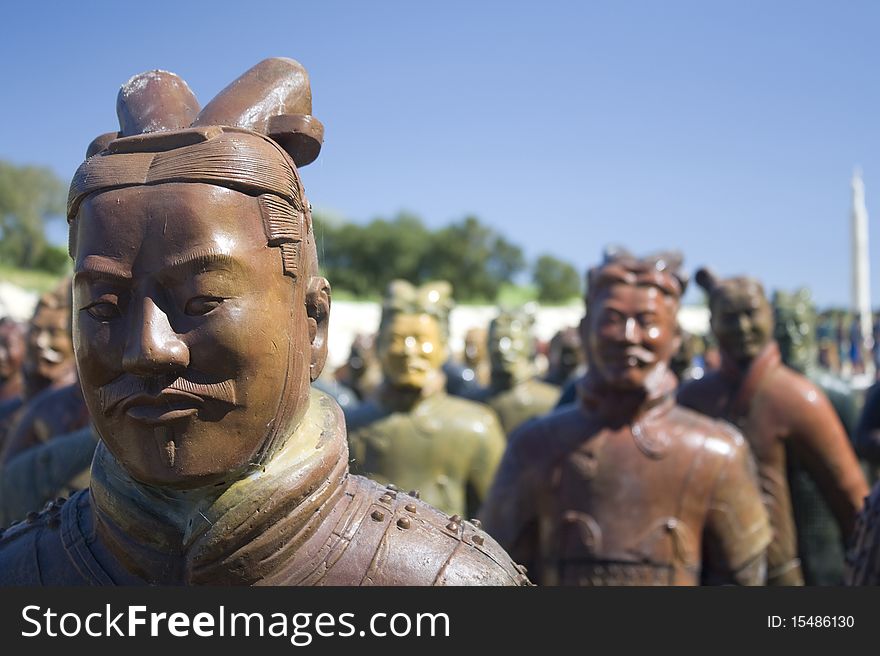 One chinese army represented by clay statues. One chinese army represented by clay statues