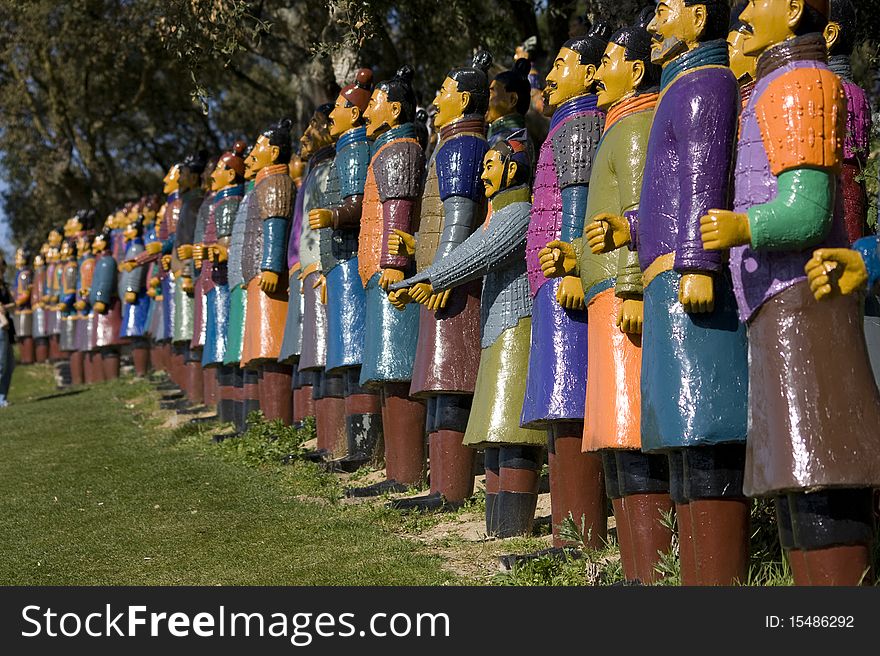 One chinese army represented by clay statues. One chinese army represented by clay statues