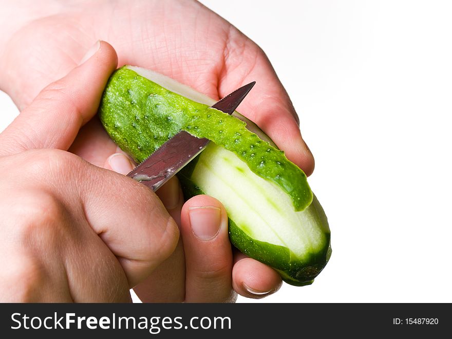 Cucumber Peeled With A Knife