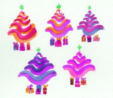 Christmas Trees, Stylized In Bright Colours. Royalty Free Stock Photo Christmas Trees, Stylized In Bright Colours. Royalty Free Stock Photo