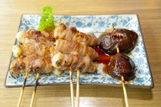Japanese Skewered Meat And Mushrooms Stock Images Japanese Skewered Meat And Mushrooms Stock Images