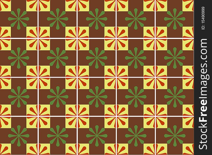 Brown, green, red and yellow tiles. Brown, green, red and yellow tiles.