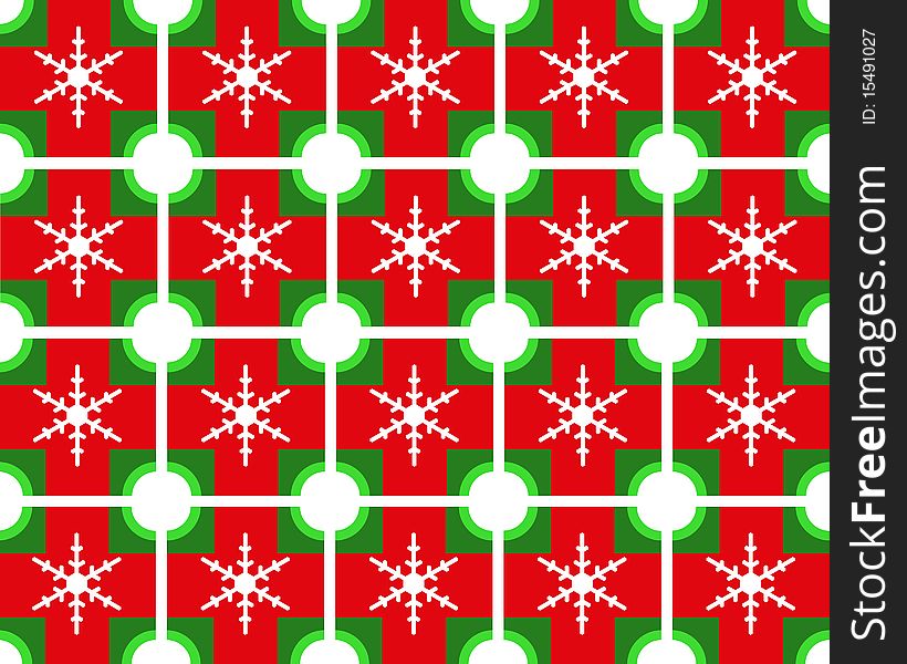 Red, green and white Christmas tile pattern with snowflakes. Red, green and white Christmas tile pattern with snowflakes.