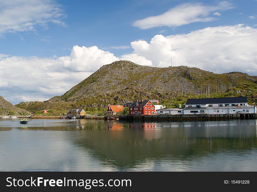 The Norwegian village Skrova on Norwegian Lofoten Islands. The Norwegian village Skrova on Norwegian Lofoten Islands