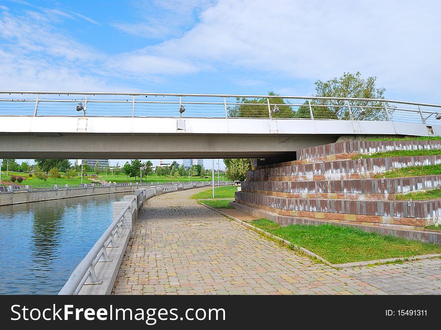 The metal bridge over water