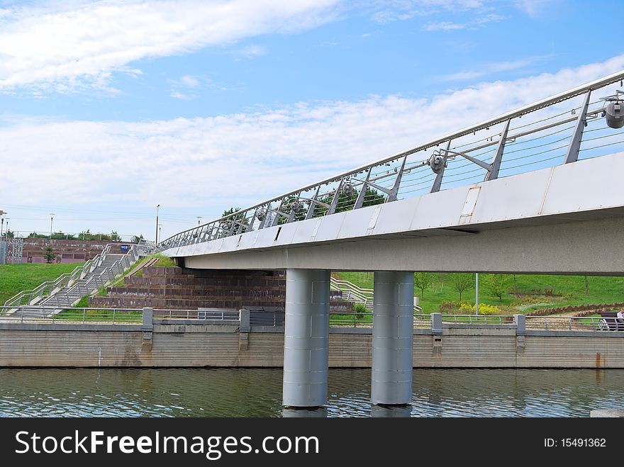 The metal bridge over water. The metal bridge over water