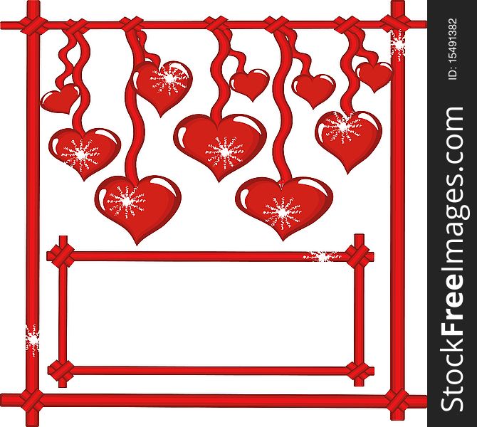 White background with hearts and red frame. White background with hearts and red frame.