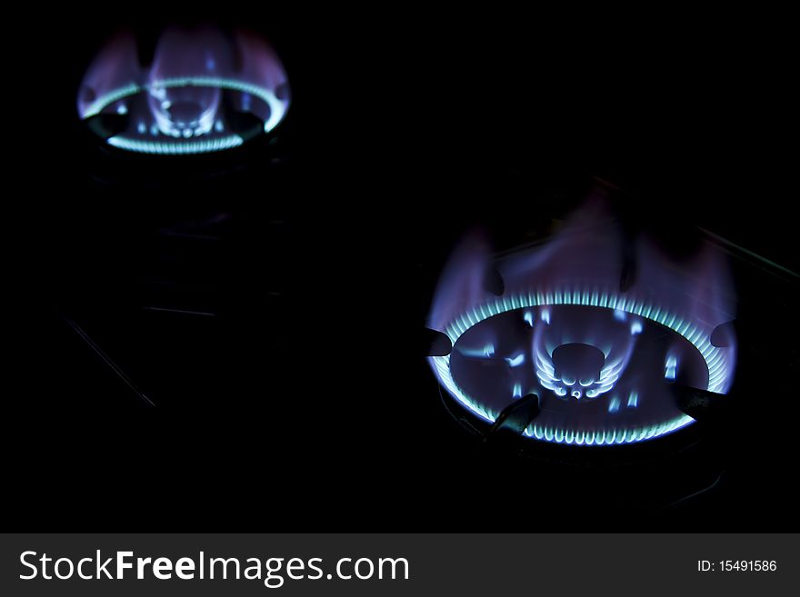 Blue flame of gas on a cooker