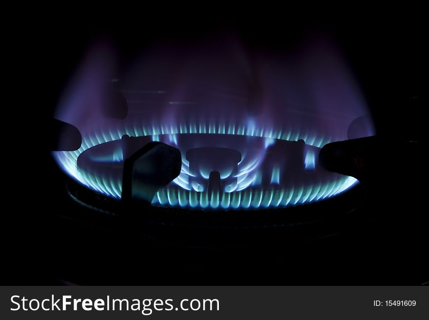 Blue flame of gas on a cooker