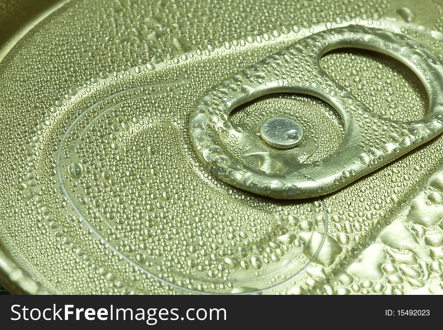 Top side of a aluminum can with an opener - close up