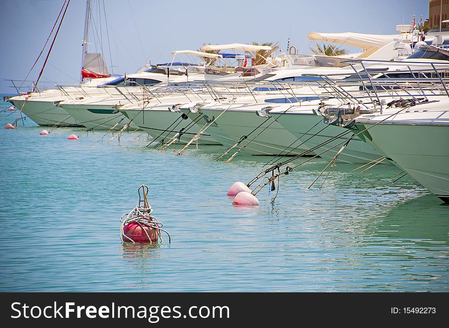 Private Motor Boats Moored In A Marina