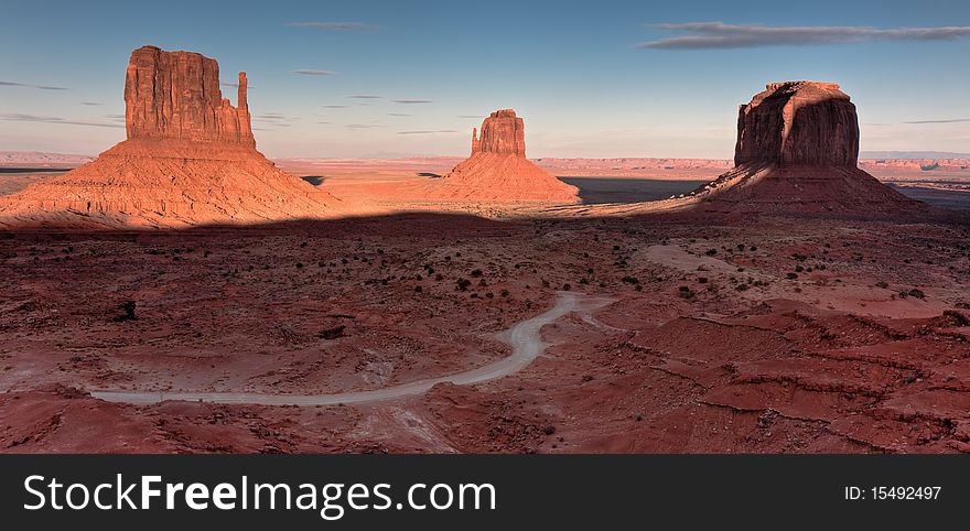 HDRI of a classic Monument Valley view at sunset. HDRI of a classic Monument Valley view at sunset.