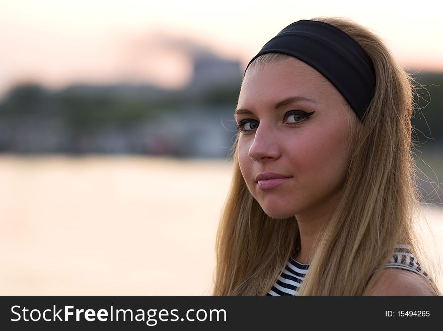 Attractive white chick looking in the camera. Attractive white chick looking in the camera