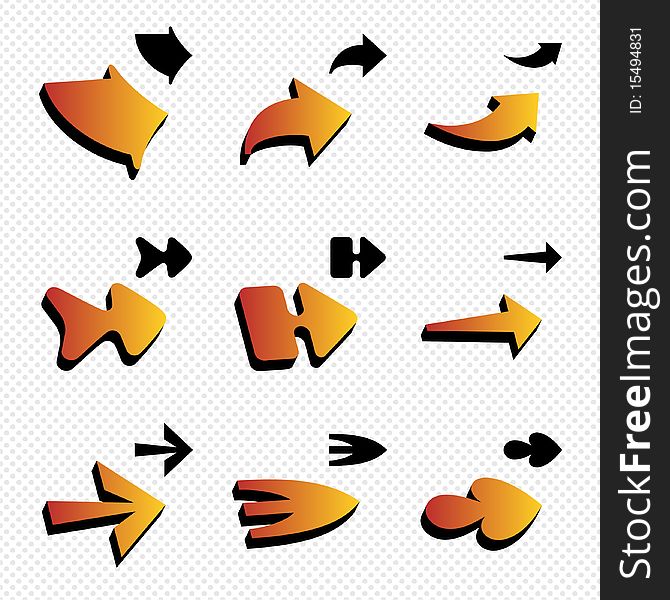 Set of 3d styled arrows along with their unstyled versions. Set of 3d styled arrows along with their unstyled versions.