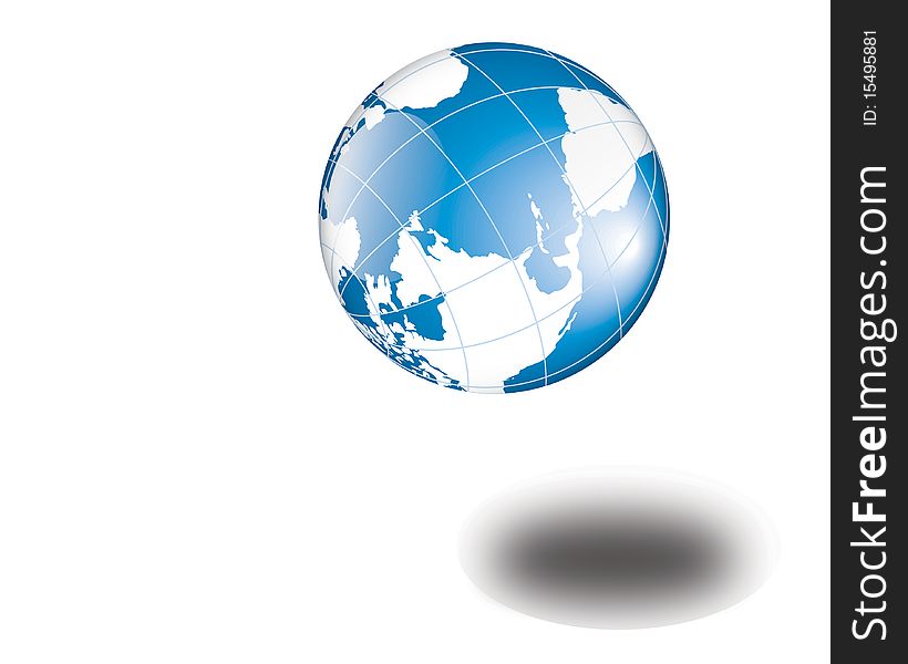 World globe flying with shadow on a white background