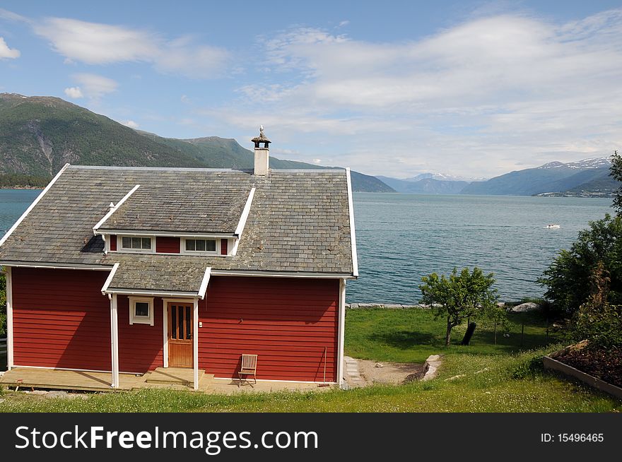 Hut on shore of Sognefjord at Balestrand. Hut on shore of Sognefjord at Balestrand
